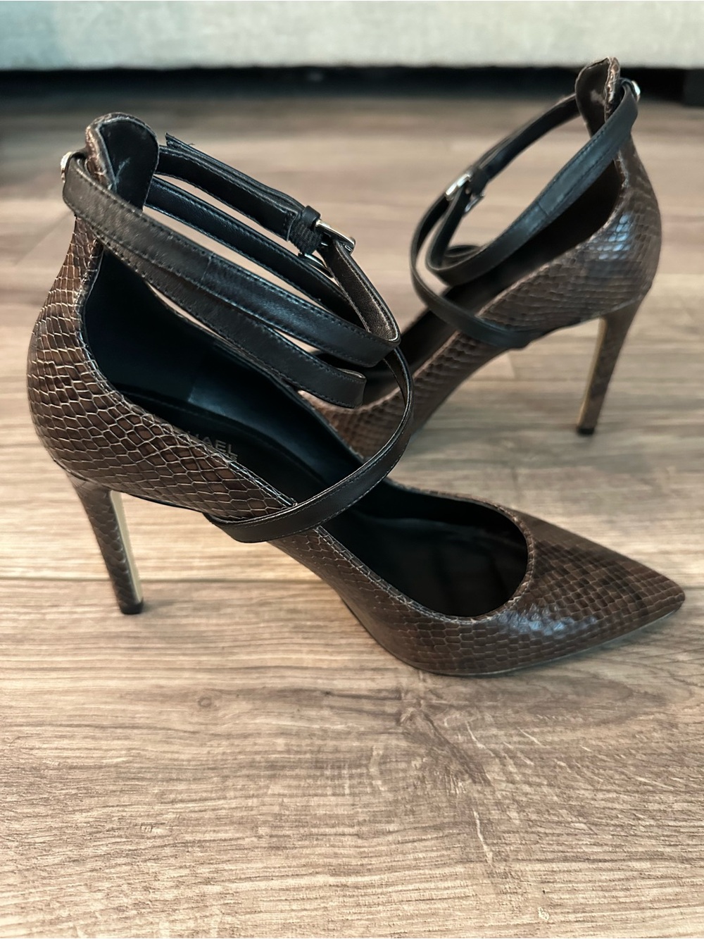 Michael Kors Brown Snake-Embossed Pointed-Toe Stiletto Heels